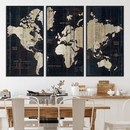 Push Pin World Map Canvas Print – Framed Wall Art for Couples to Track Their Travels – Anniversary Gift or Home Adventure Decor