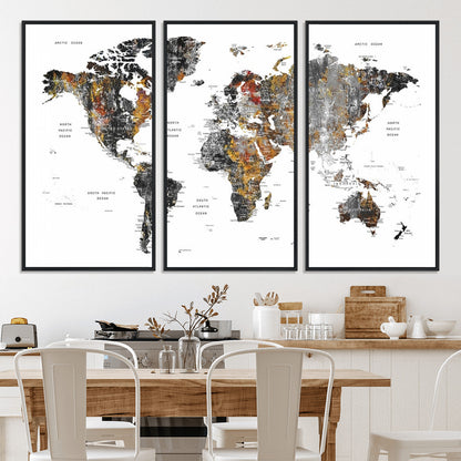 Push Pin World Map Canvas Print – Framed Wall Art for Couples to Track Their Travels – Anniversary Gift or Home Adventure Decor