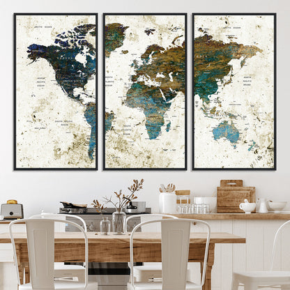 Push Pin World Map Canvas Print – Framed Wall Art for Couples to Track Their Travels – Anniversary Gift or Home Adventure Decor
