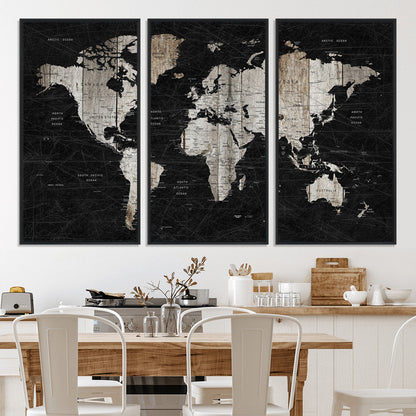 Push Pin World Map Canvas Print – Framed Wall Art for Couples to Track Their Travels – Anniversary Gift or Home Adventure Decor