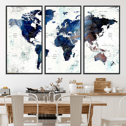 Push Pin World Map Canvas Print – Framed Wall Art for Couples to Track Their Travels – Anniversary Gift or Home Adventure Decor