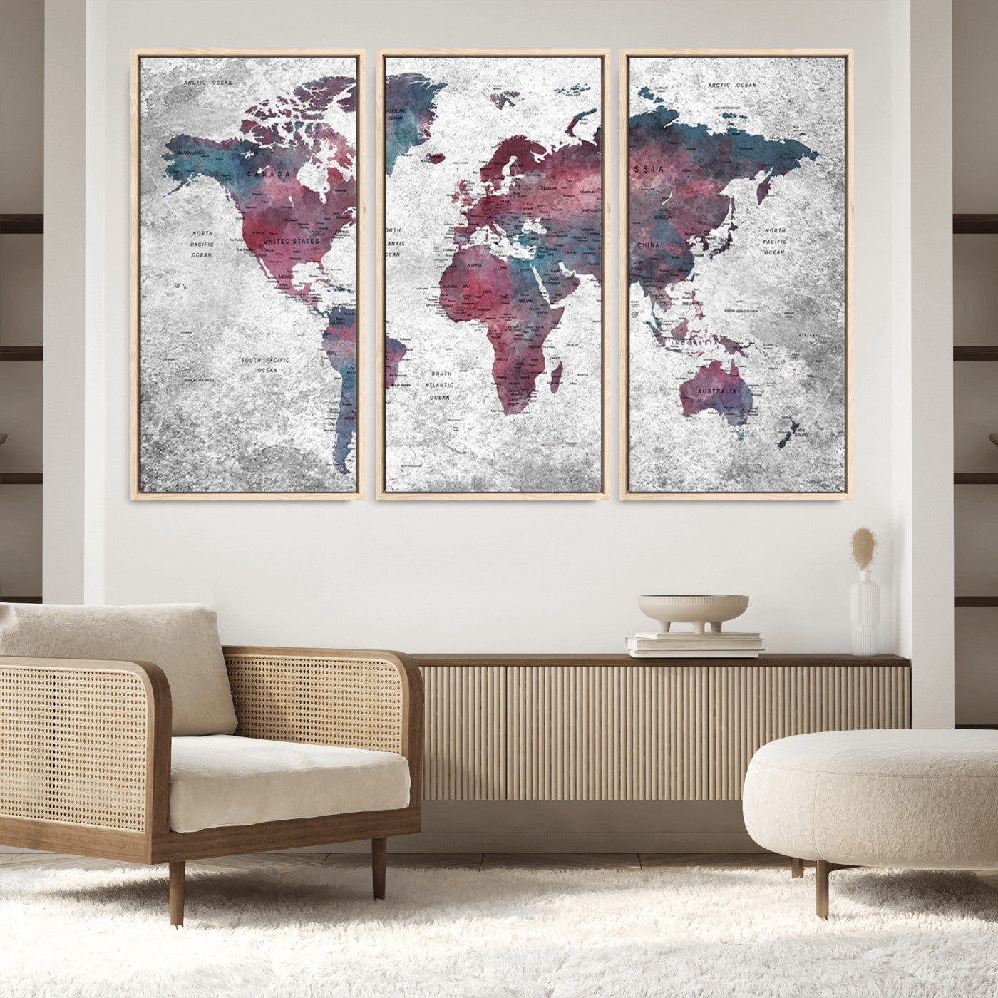 Push Pin World Map Canvas Print – Framed Wall Art for Couples to Track Their Travels – Anniversary Gift or Home Adventure Decor