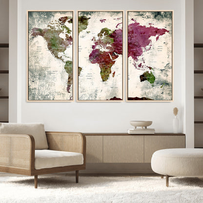 Push Pin World Map Canvas Print – Framed Wall Art for Couples to Track Their Travels – Anniversary Gift or Home Adventure Decor