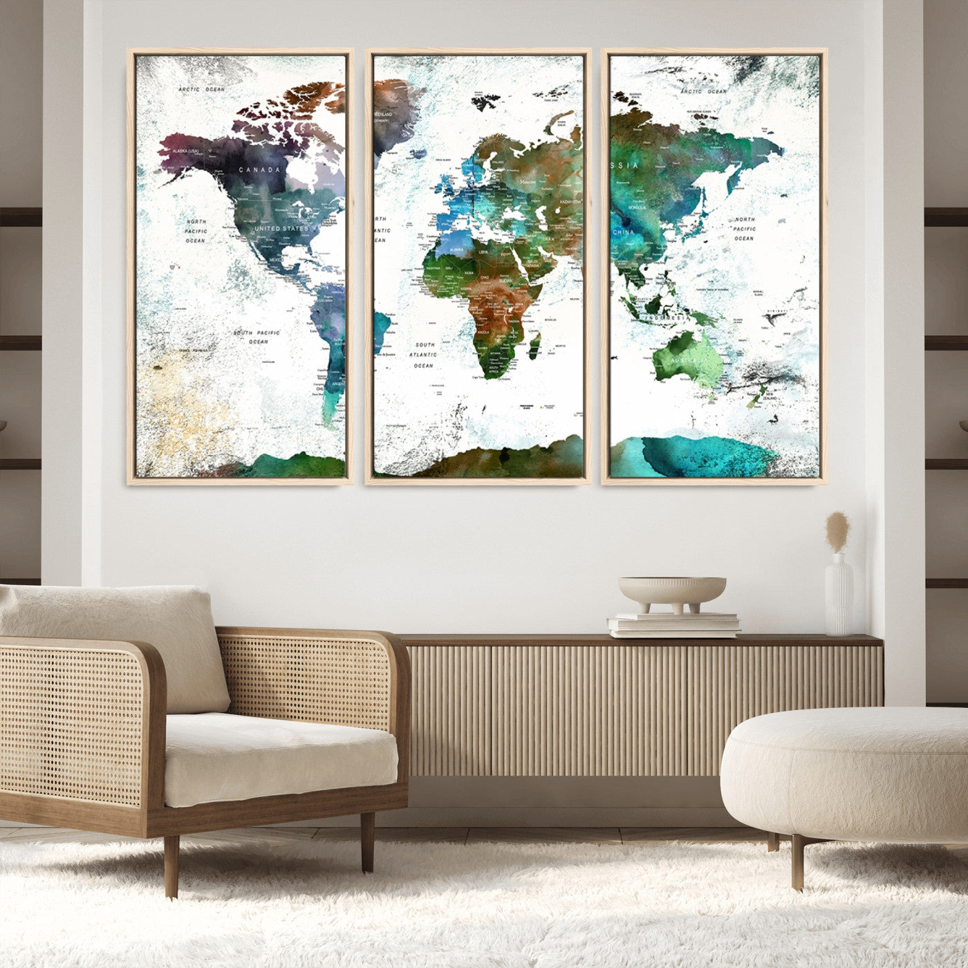 Push Pin World Map Canvas Print – Framed Wall Art for Couples to Track Their Travels – Anniversary Gift or Home Adventure Decor
