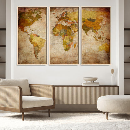 Push Pin World Map Canvas Print – Framed Wall Art for Couples to Track Their Travels – Anniversary Gift or Home Adventure Decor
