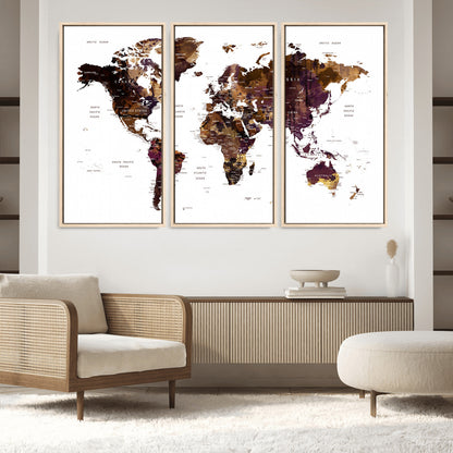 Push Pin World Map Canvas Print – Framed Wall Art for Couples to Track Their Travels – Anniversary Gift or Home Adventure Decor