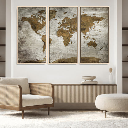 Push Pin World Map Canvas Print – Framed Wall Art for Couples to Track Their Travels – Anniversary Gift or Home Adventure Decor