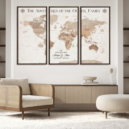 58395047-MGV-FC-60X40-3P_Walnut-Personalized Framed World Map Canvas Wall Art Print – Custom Push Pin Travel Tracker Lover - Custom World Map on Canvas