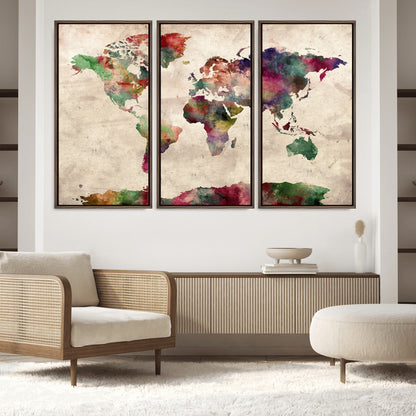 Push Pin World Map Canvas Print – Framed Wall Art for Couples to Track Their Travels – Anniversary Gift or Home Adventure Decor