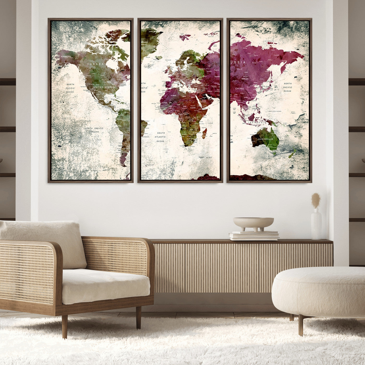 Push Pin World Map Canvas Print – Framed Wall Art for Couples to Track Their Travels – Anniversary Gift or Home Adventure Decor