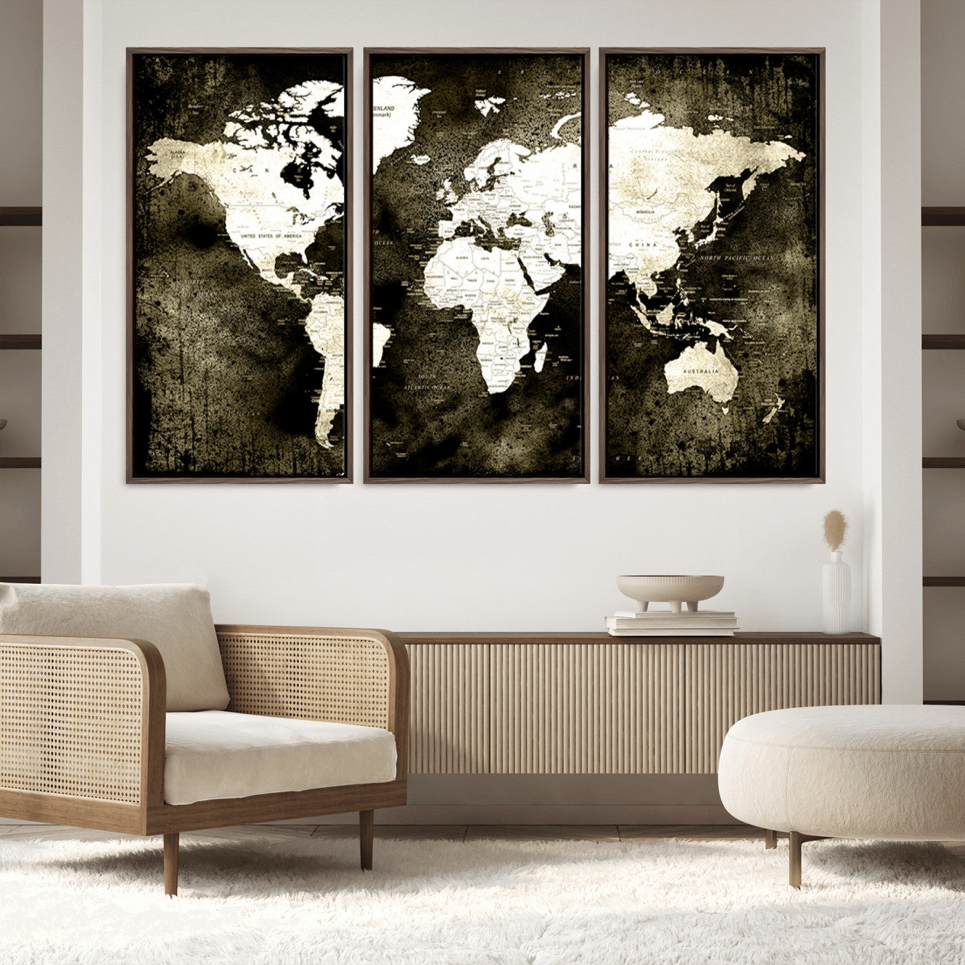 66737-MGV-FC-60X40-3P_Walnut-Push Pin World Map Canvas Print – Framed Wall Art for Couples to Track Their Travels – Anniversary Gift or Home Adventure Decor