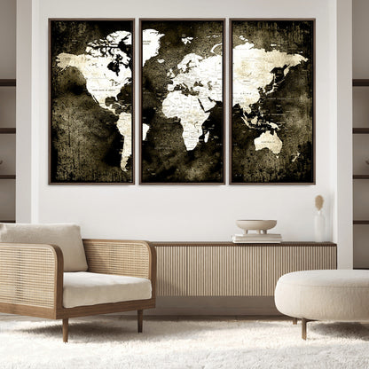 66737-MGV-FC-60X40-3P_Walnut-Push Pin World Map Canvas Print – Framed Wall Art for Couples to Track Their Travels – Anniversary Gift or Home Adventure Decor