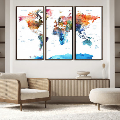 Push Pin World Map Canvas Print – Framed Wall Art for Couples to Track Their Travels – Anniversary Gift or Home Adventure Decor