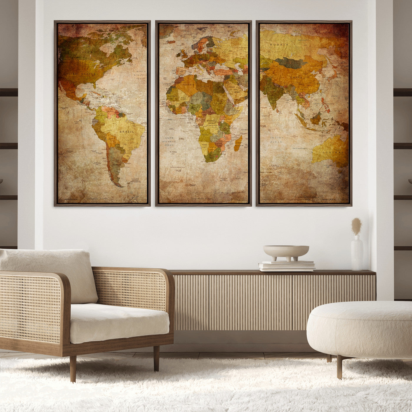 Push Pin World Map Canvas Print – Framed Wall Art for Couples to Track Their Travels – Anniversary Gift or Home Adventure Decor