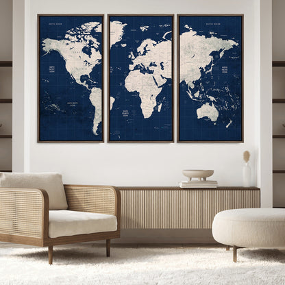Push Pin World Map Canvas Print – Framed Wall Art for Couples to Track Their Travels – Anniversary Gift or Home Adventure Decor