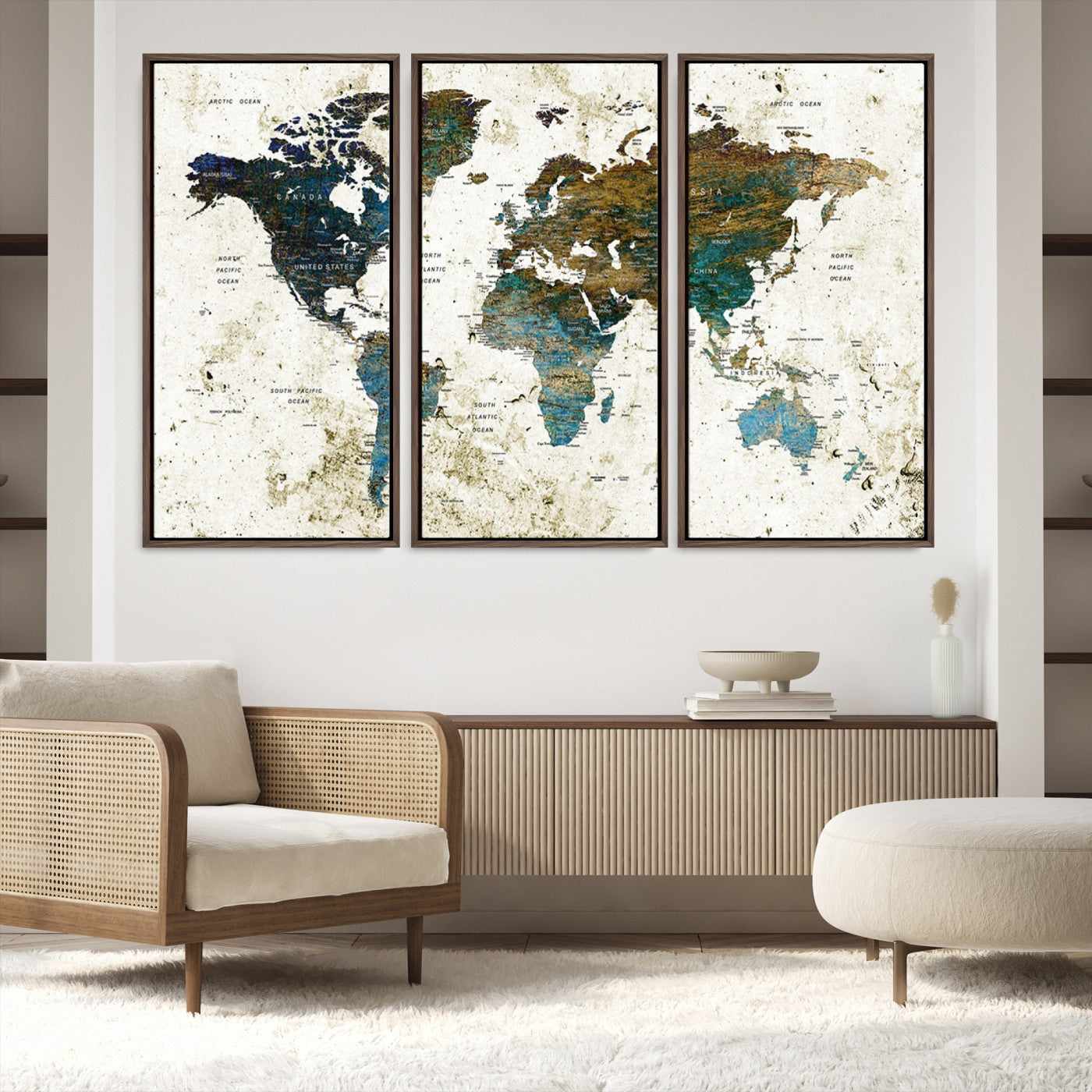 Vintage World Map Wall Art Canvas Print, Framed Rustic Earth Map Art Picture Print, Antique Map Perfect Rustic Vintage Decor Artwork