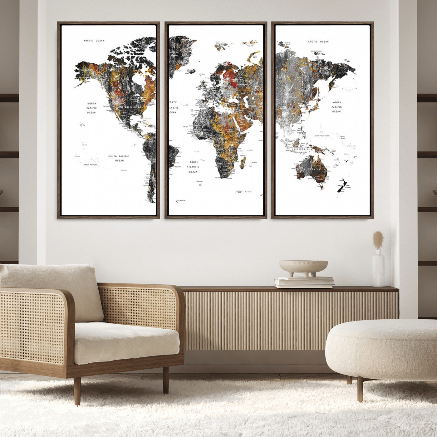 Push Pin World Map Canvas Print – Framed Wall Art for Couples to Track Their Travels – Anniversary Gift or Home Adventure Decor