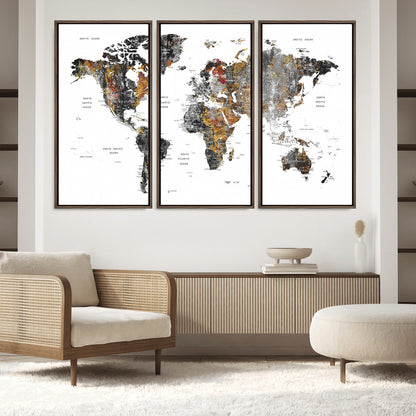 Push Pin World Map Canvas Print – Framed Wall Art for Couples to Track Their Travels – Anniversary Gift or Home Adventure Decor
