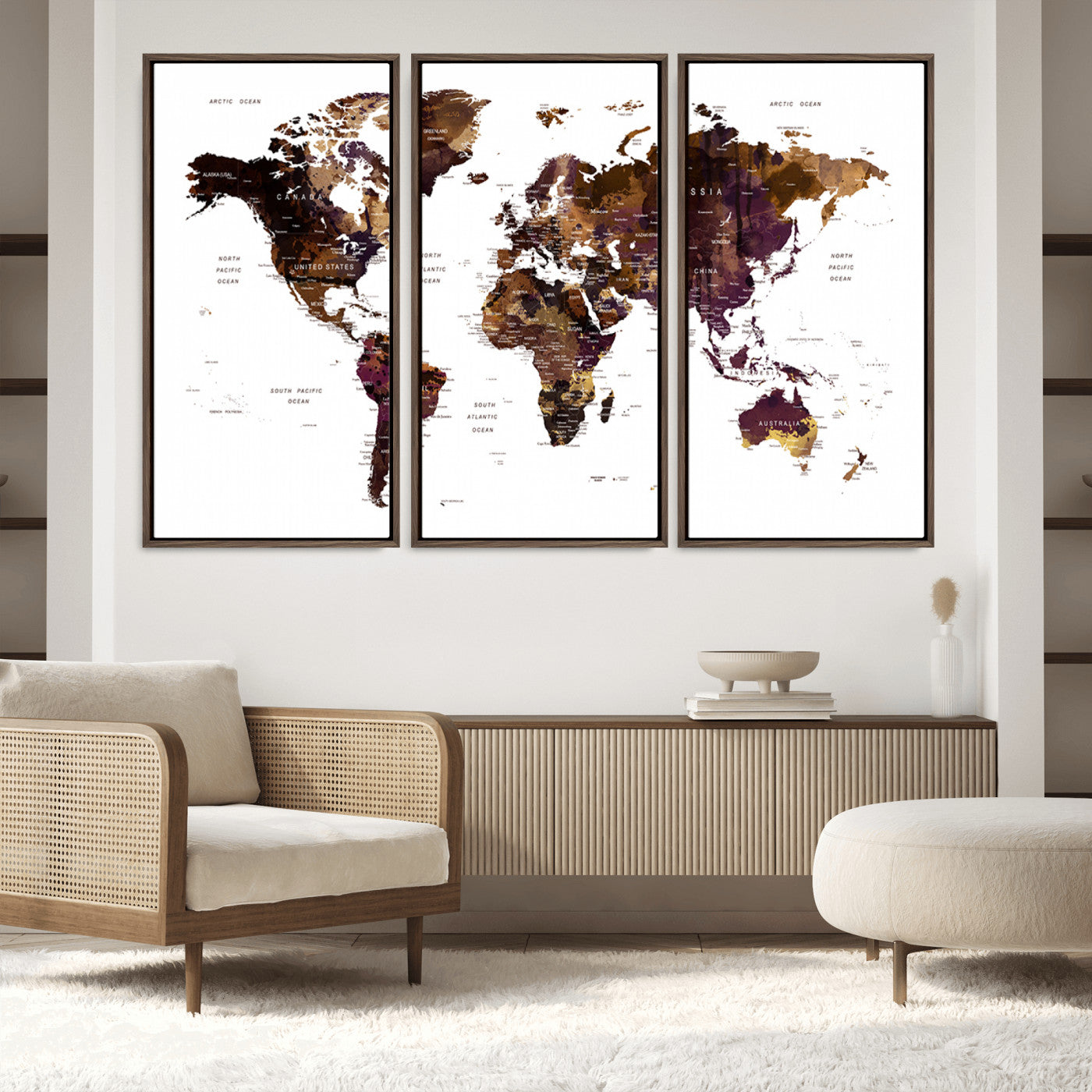 Push Pin World Map Canvas Print – Framed Wall Art for Couples to Track Their Travels – Anniversary Gift or Home Adventure Decor