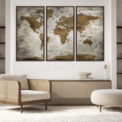 Push Pin World Map Canvas Print – Framed Wall Art for Couples to Track Their Travels – Anniversary Gift or Home Adventure Decor
