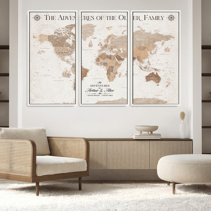 58395047-MGV-FC-60X40-3P_White-Personalized Framed World Map Canvas Wall Art Print – Custom Push Pin Travel Tracker Lover - Custom World Map on Canvas