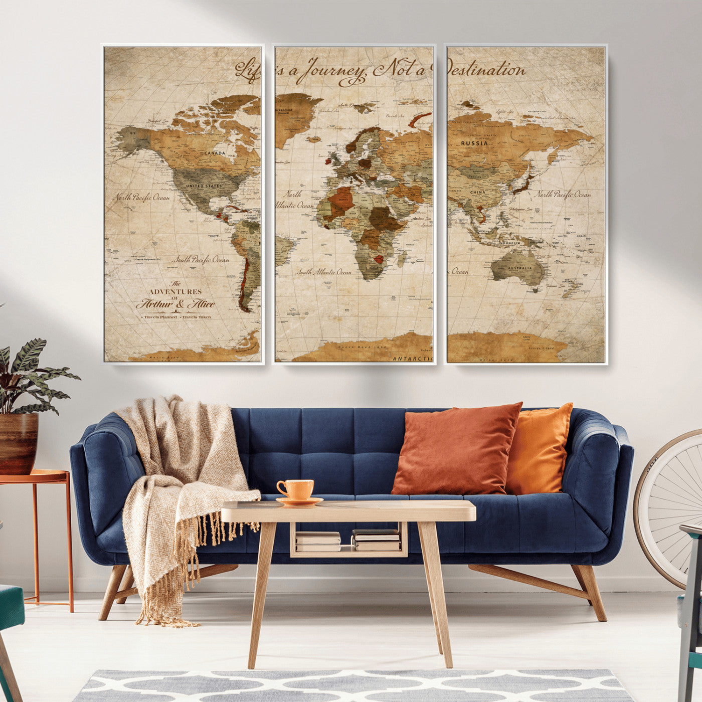 79036691-MGV-FC-60X40-3P_White-Custom Push Pin World Map Wall Canvas Print – Personalized Travel Tracker with Pins – Framed Custom Quotie Canvas for Home Office Decor