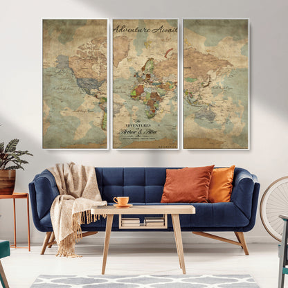 60798273-MGV-FC-60X40-3P_White-Custom Push Pin World Map Wall Canvas Print – Personalized Travel Tracker with Pins – Framed Custom Quotie Canvas for Home Office Decor