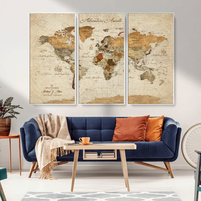 64295326-MGV-FC-60X40-3P_White-Custom Push Pin World Map Wall Canvas Print – Personalized Travel Tracker with Pins – Framed Custom Quotie Canvas for Home Office Decor