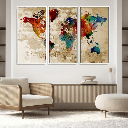 Push Pin World Map Canvas Print – Framed Wall Art for Couples to Track Their Travels – Anniversary Gift or Home Adventure Decor