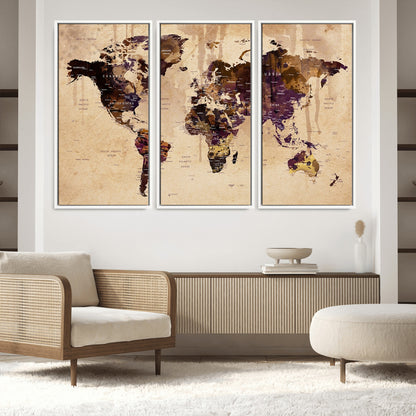 Push Pin World Map Canvas Print – Framed Wall Art for Couples to Track Their Travels – Anniversary Gift or Home Adventure Decor