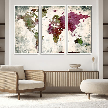 Push Pin World Map Canvas Print – Framed Wall Art for Couples to Track Their Travels – Anniversary Gift or Home Adventure Decor
