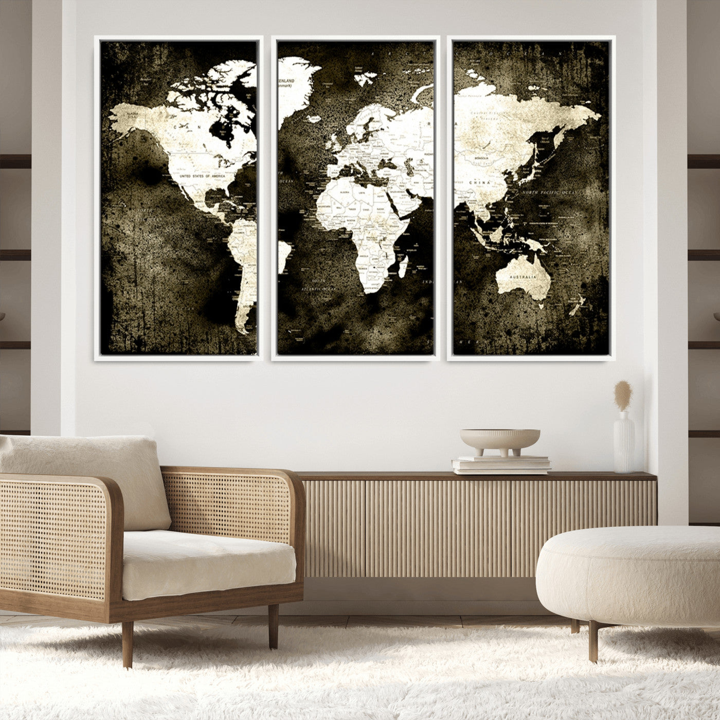 66737-MGV-FC-60X40-3P_White-Push Pin World Map Canvas Print – Framed Wall Art for Couples to Track Their Travels – Anniversary Gift or Home Adventure Decor