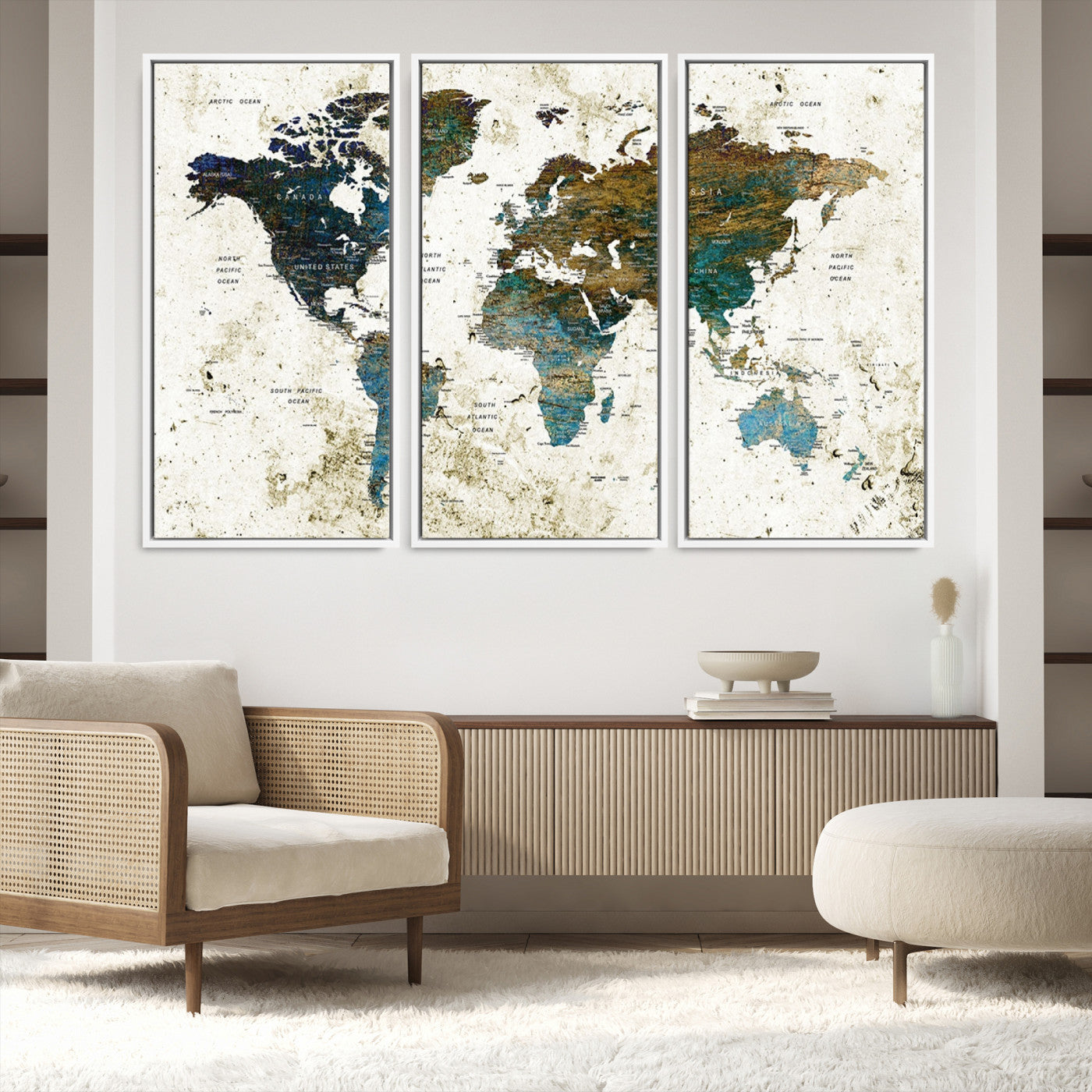 Vintage World Map Wall Art Canvas Print, Framed Rustic Earth Map Art Picture Print, Antique Map Perfect Rustic Vintage Decor Artwork