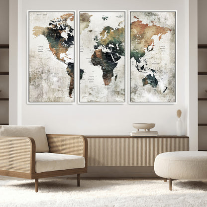 Push Pin World Map Canvas Print – Framed Wall Art for Couples to Track Their Travels – Anniversary Gift or Home Adventure Decor