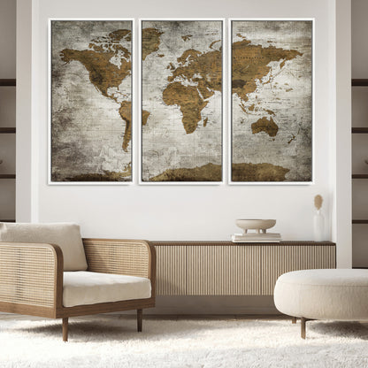 Push Pin World Map Canvas Print – Framed Wall Art for Couples to Track Their Travels – Anniversary Gift or Home Adventure Decor