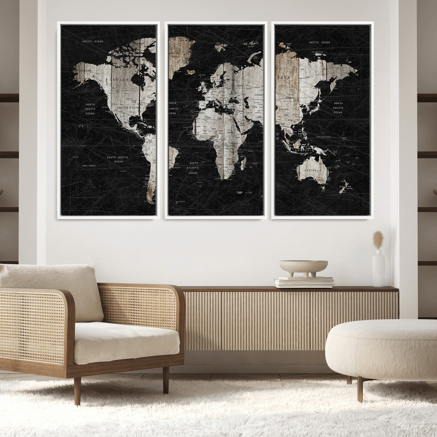 Push Pin World Map Canvas Print – Framed Wall Art for Couples to Track Their Travels – Anniversary Gift or Home Adventure Decor
