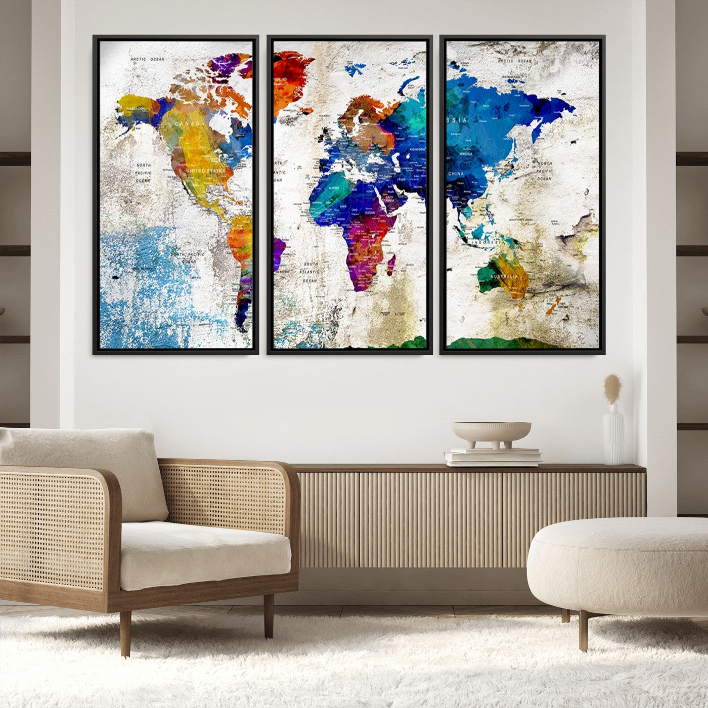Push Pin World Map Canvas Print – Framed Wall Art for Couples to Track Their Travels – Anniversary Gift or Home Adventure Decor