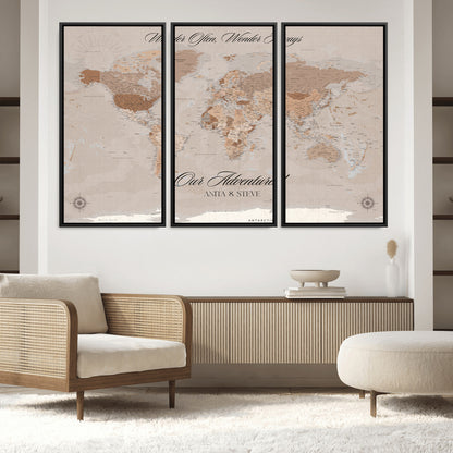 95243244-MGV-FC-48X32-3P_Black-Custom Push Pin World Map Wall Canvas Print – Personalized Map for Travel Lovers - Large Personalized Gift for Home Office Decor