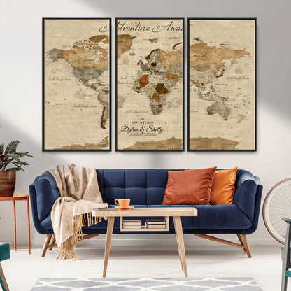 29054239-MGV-CV-36X24-Personalized World Map Print - Customizable Push Pin Framed World Map Print on Canvas - Custom Quote on Map Print
