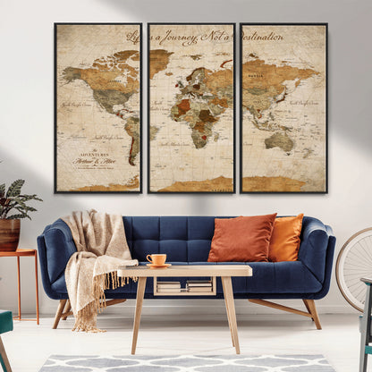 79036691-MGV-FC-60X40-3P_Black-Custom Push Pin World Map Wall Canvas Print – Personalized Travel Tracker with Pins – Framed Custom Quotie Canvas for Home Office Decor