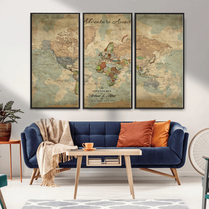 60798273-MGV-FC-60X40-3P_Black-Custom Push Pin World Map Wall Canvas Print – Personalized Travel Tracker with Pins – Framed Custom Quotie Canvas for Home Office Decor