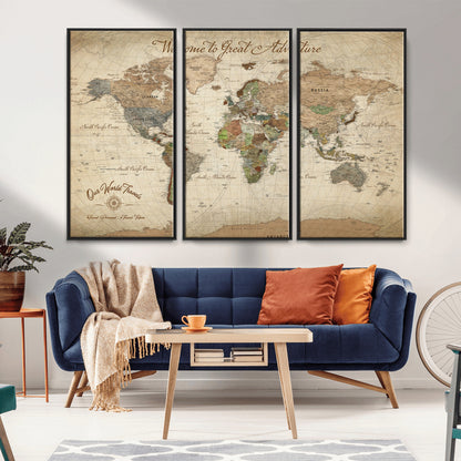 76478536-MGV-FC-60X40-3P_Black-Custom Push Pin World Map Wall Canvas Print – Personalized Travel Tracker with Pins – Framed Custom Quotie Canvas for Home Office Decor