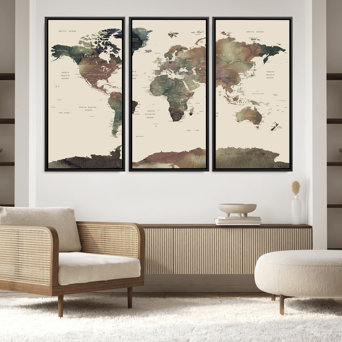 Push Pin World Map Canvas Print – Framed Wall Art for Couples to Track Their Travels – Anniversary Gift or Home Adventure Decor