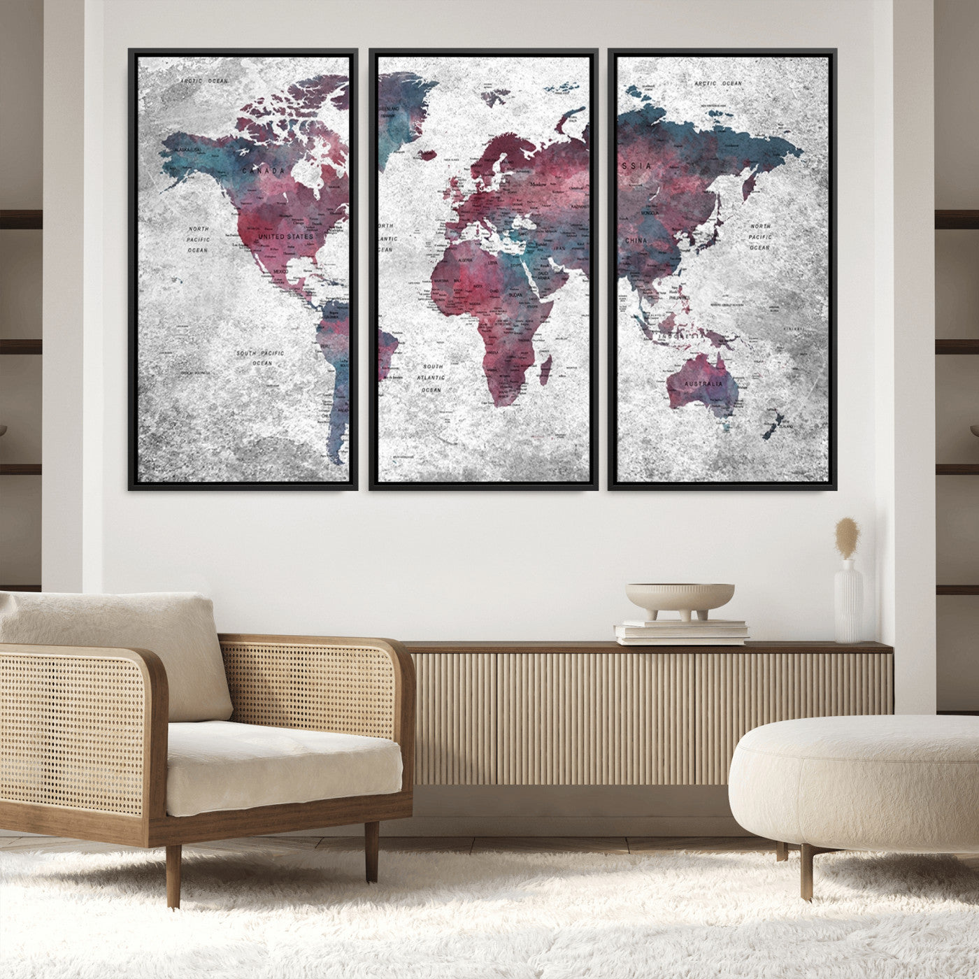 Push Pin World Map Canvas Print – Framed Wall Art for Couples to Track Their Travels – Anniversary Gift or Home Adventure Decor