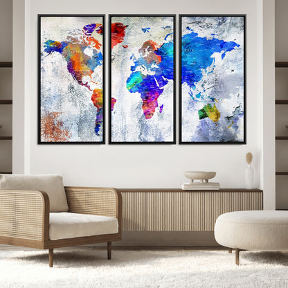 Push Pin World Map Canvas Print – Framed Wall Art for Couples to Track Their Travels – Anniversary Gift or Home Adventure Decor