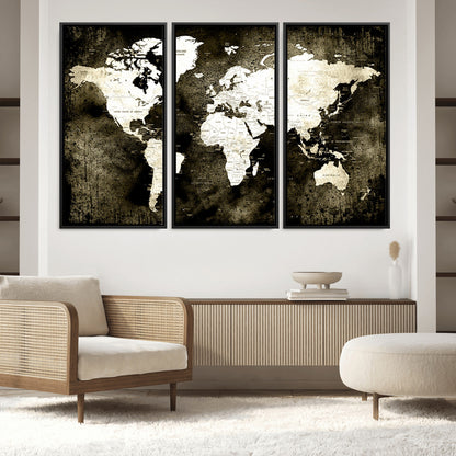 66737-MGV-FC-60X40-3P_Black-Push Pin World Map Canvas Print – Framed Wall Art for Couples to Track Their Travels – Anniversary Gift or Home Adventure Decor