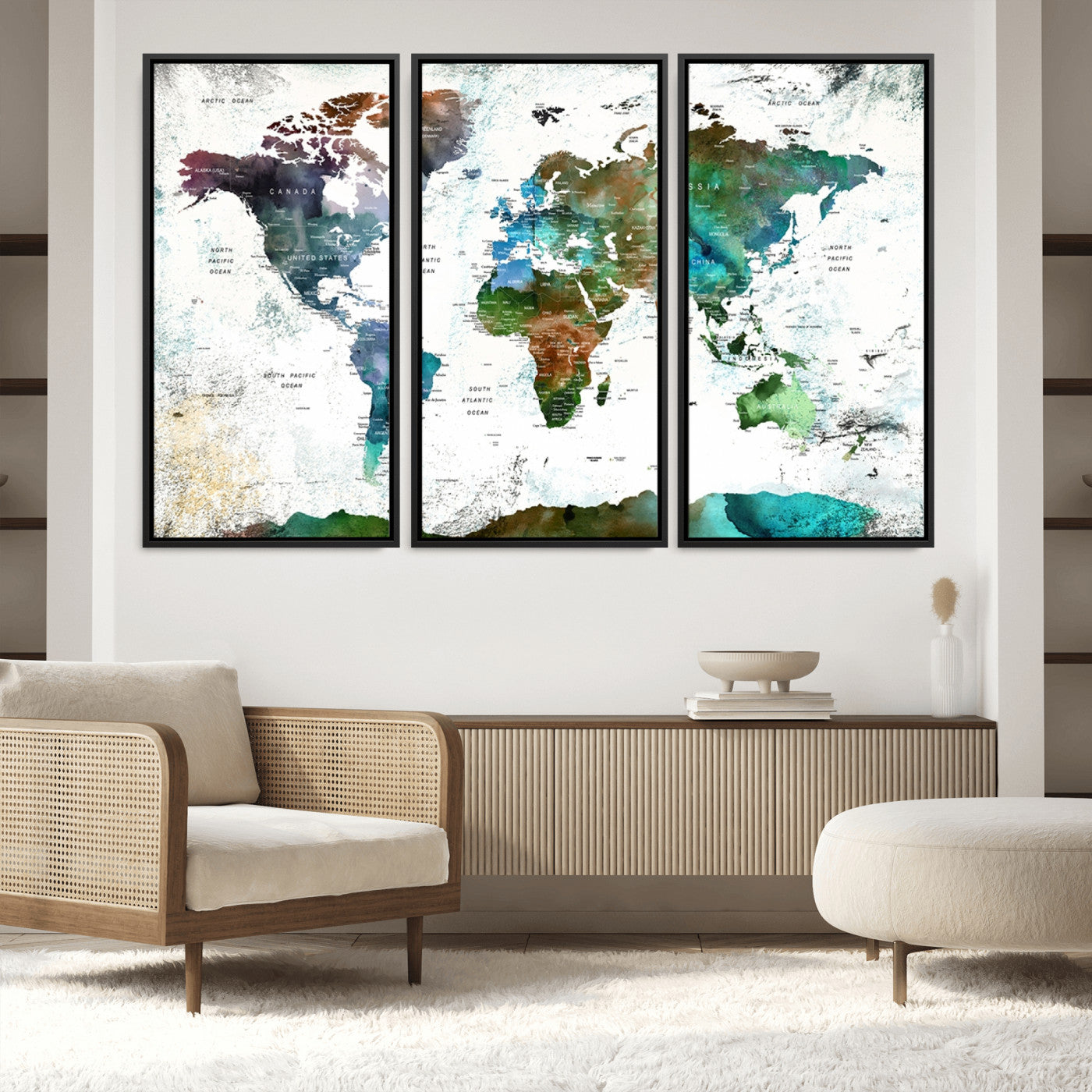 Push Pin World Map Canvas Print – Framed Wall Art for Couples to Track Their Travels – Anniversary Gift or Home Adventure Decor