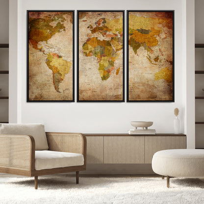 Push Pin World Map Canvas Print – Framed Wall Art for Couples to Track Their Travels – Anniversary Gift or Home Adventure Decor