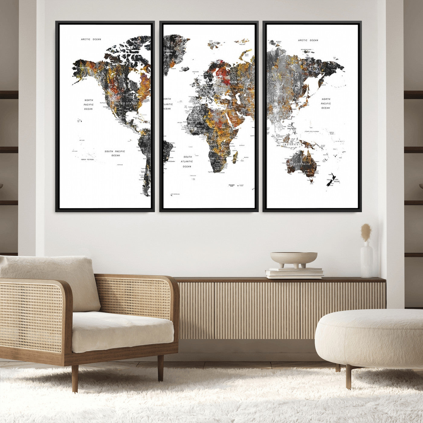 Push Pin World Map Canvas Print – Framed Wall Art for Couples to Track Their Travels – Anniversary Gift or Home Adventure Decor