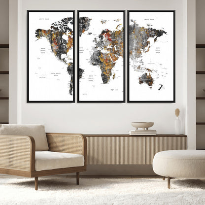 Push Pin World Map Canvas Print – Framed Wall Art for Couples to Track Their Travels – Anniversary Gift or Home Adventure Decor